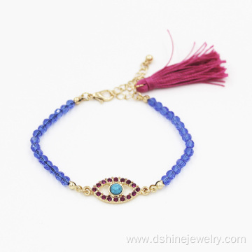 Crystal Beads Lucky Evil Eye Charm Bracelet With Tassel